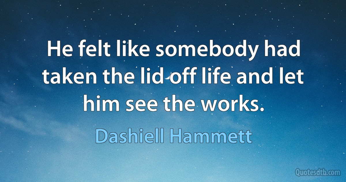 He felt like somebody had taken the lid off life and let him see the works. (Dashiell Hammett)