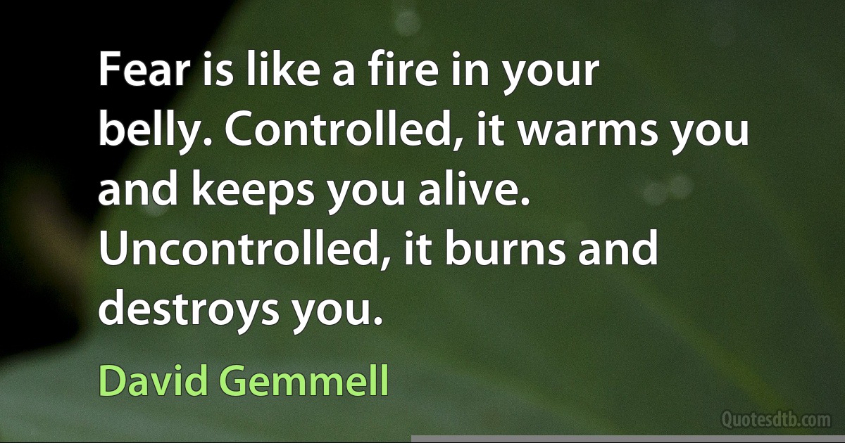 Fear is like a fire in your belly. Controlled, it warms you and keeps you alive. Uncontrolled, it burns and destroys you. (David Gemmell)