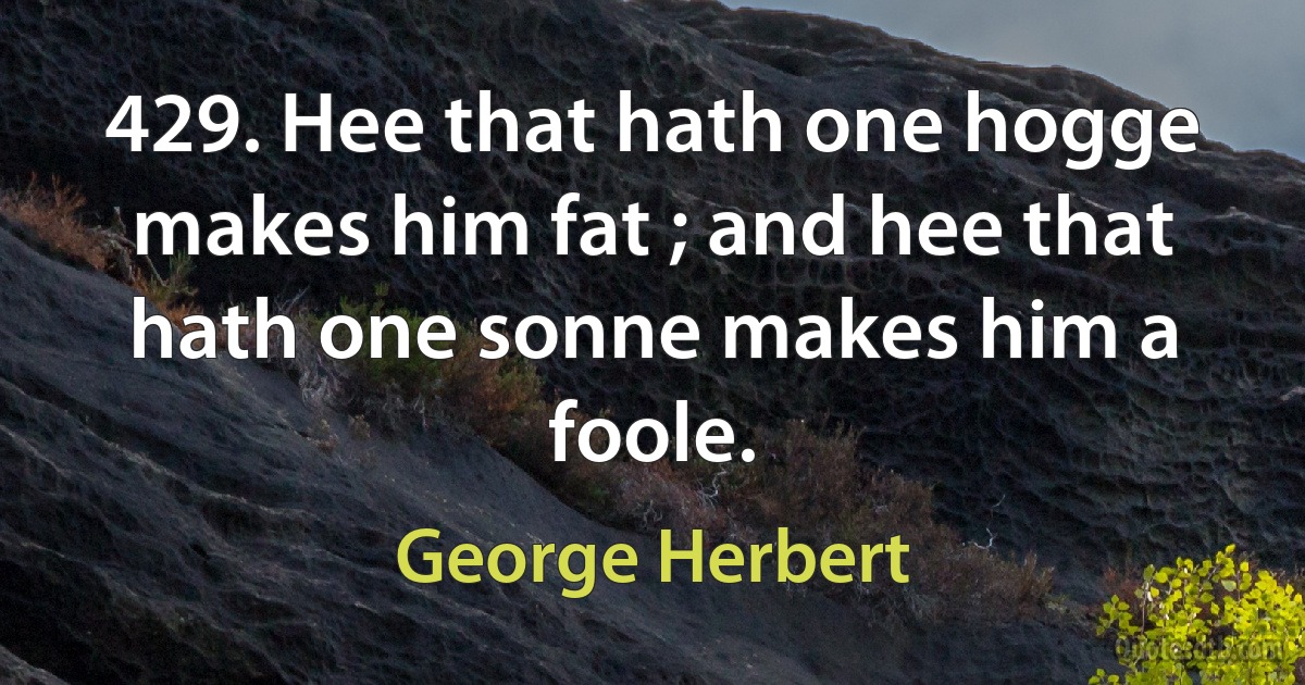 429. Hee that hath one hogge makes him fat ; and hee that hath one sonne makes him a foole. (George Herbert)