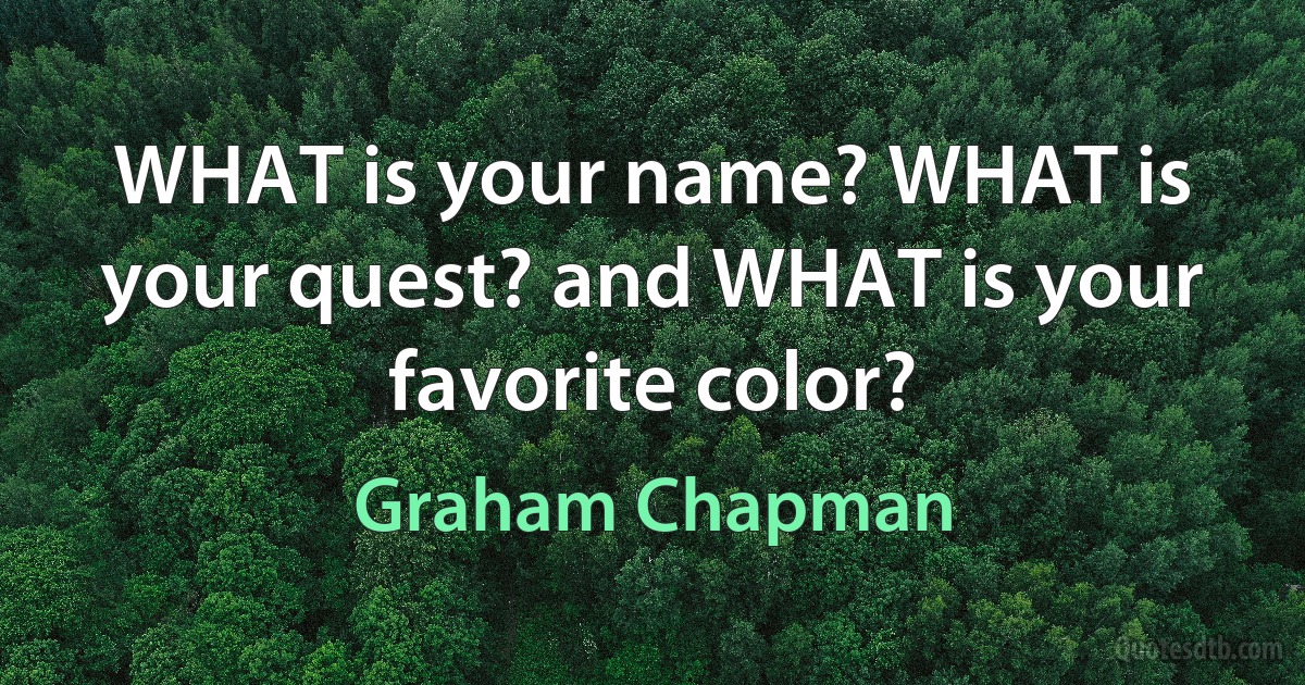 WHAT is your name? WHAT is your quest? and WHAT is your favorite color? (Graham Chapman)