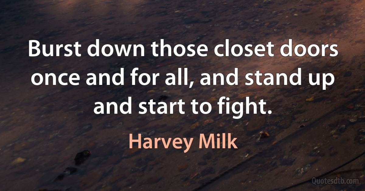 Burst down those closet doors once and for all, and stand up and start to fight. (Harvey Milk)