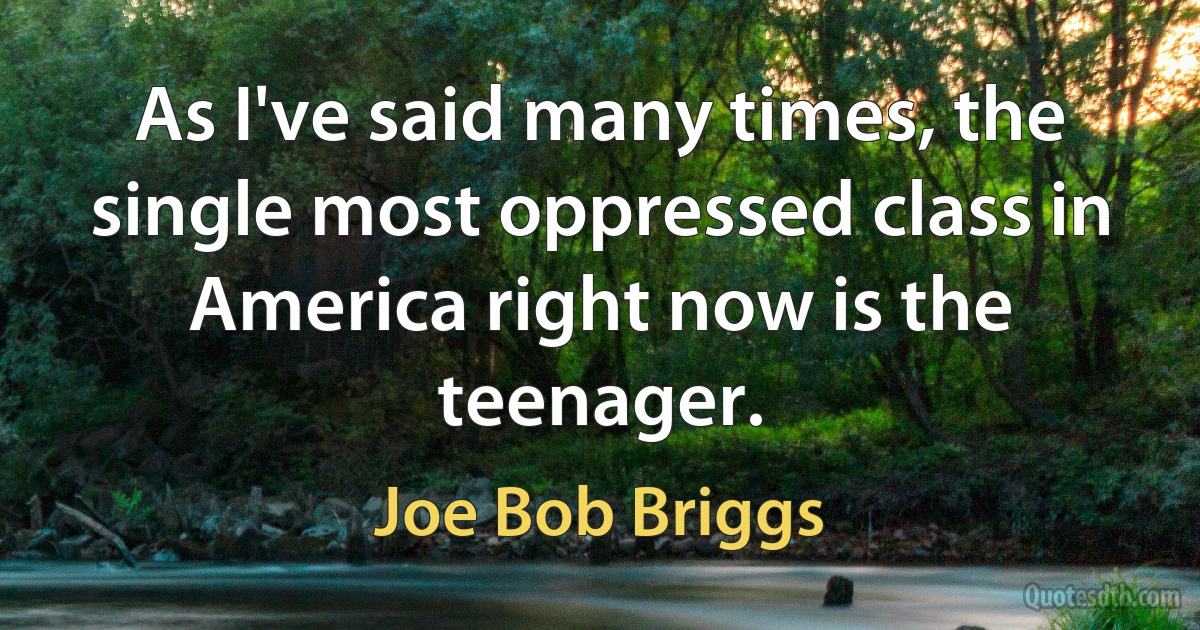 As I've said many times, the single most oppressed class in America right now is the teenager. (Joe Bob Briggs)