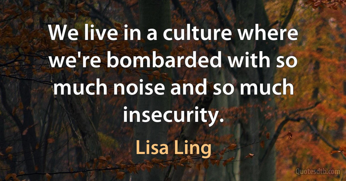 We live in a culture where we're bombarded with so much noise and so much insecurity. (Lisa Ling)