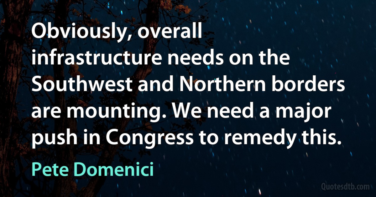 Obviously, overall infrastructure needs on the Southwest and Northern borders are mounting. We need a major push in Congress to remedy this. (Pete Domenici)