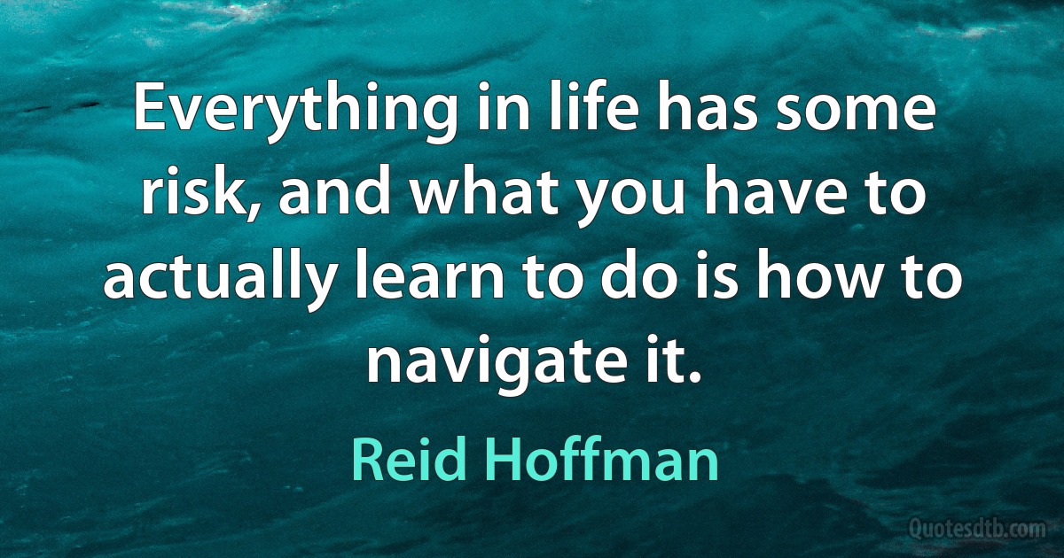 Everything in life has some risk, and what you have to actually learn to do is how to navigate it. (Reid Hoffman)