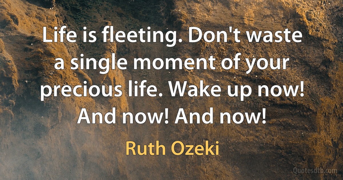 Life is fleeting. Don't waste a single moment of your precious life. Wake up now! And now! And now! (Ruth Ozeki)