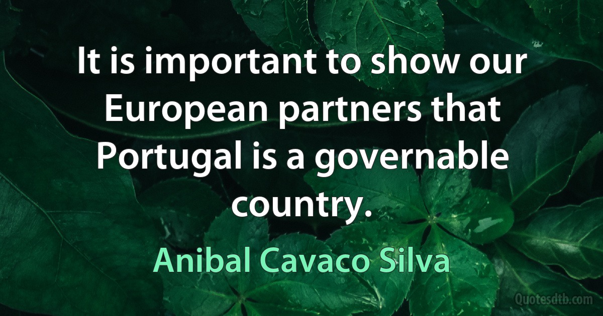 It is important to show our European partners that Portugal is a governable country. (Anibal Cavaco Silva)