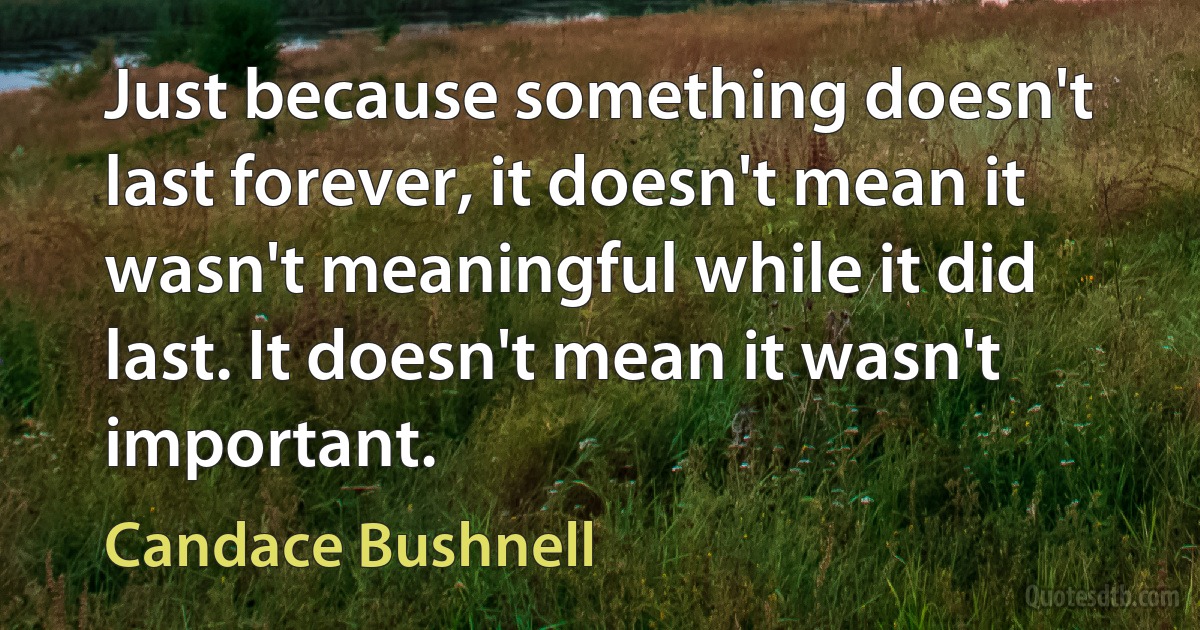 Just because something doesn't last forever, it doesn't mean it wasn't meaningful while it did last. It doesn't mean it wasn't important. (Candace Bushnell)