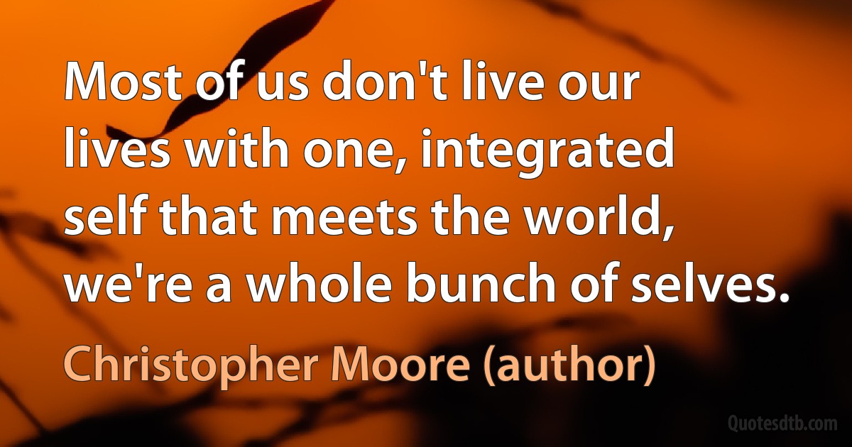 Most of us don't live our lives with one, integrated self that meets the world, we're a whole bunch of selves. (Christopher Moore (author))