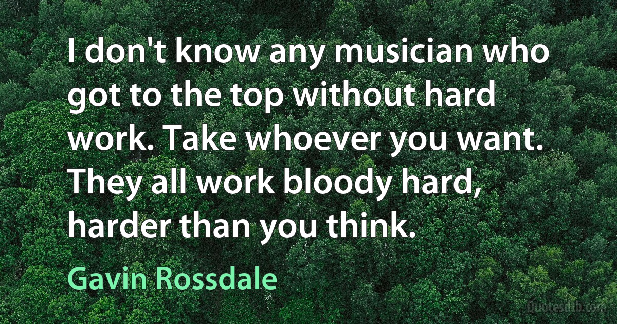 I don't know any musician who got to the top without hard work. Take whoever you want. They all work bloody hard, harder than you think. (Gavin Rossdale)