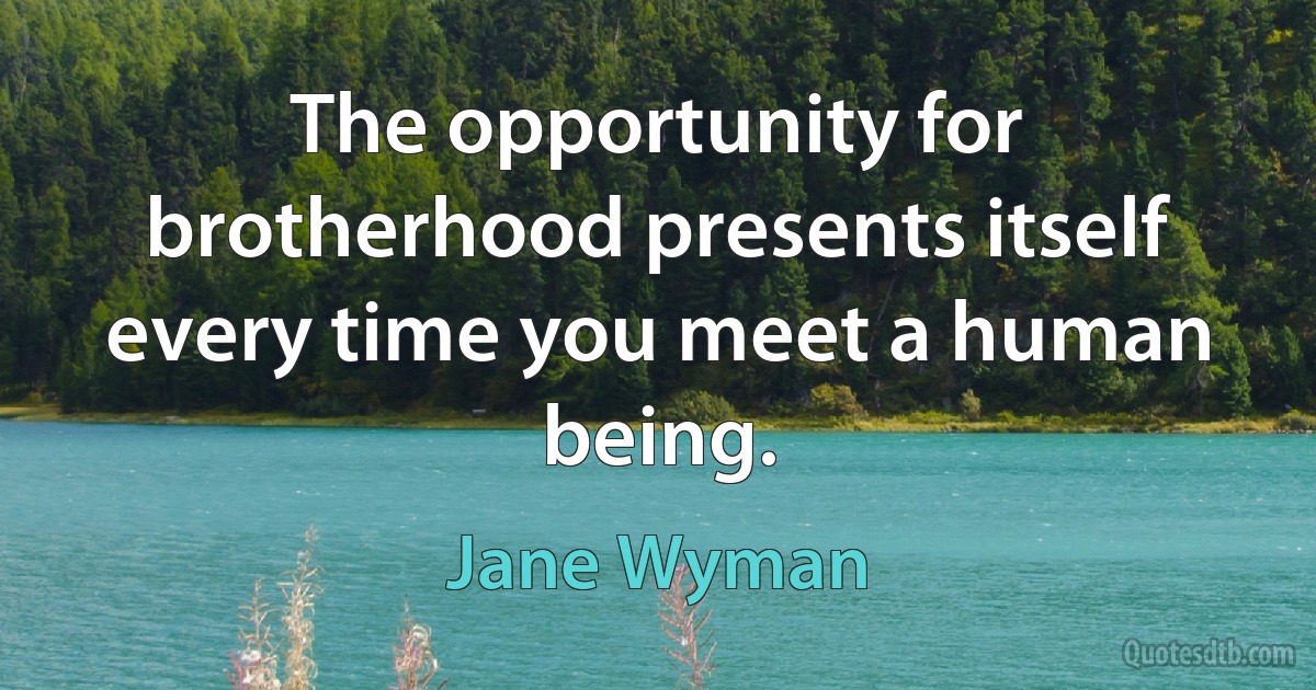 The opportunity for brotherhood presents itself every time you meet a human being. (Jane Wyman)