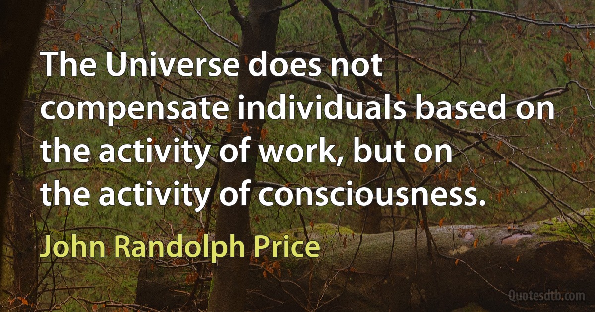 The Universe does not compensate individuals based on the activity of work, but on the activity of consciousness. (John Randolph Price)