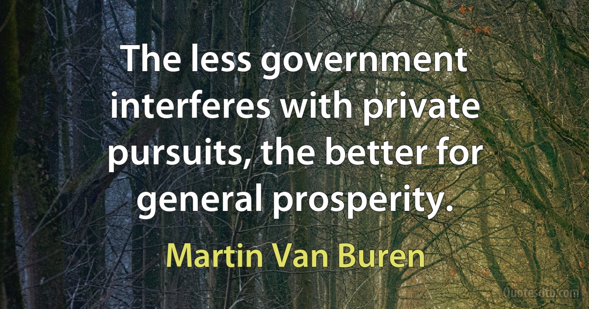 The less government interferes with private pursuits, the better for general prosperity. (Martin Van Buren)