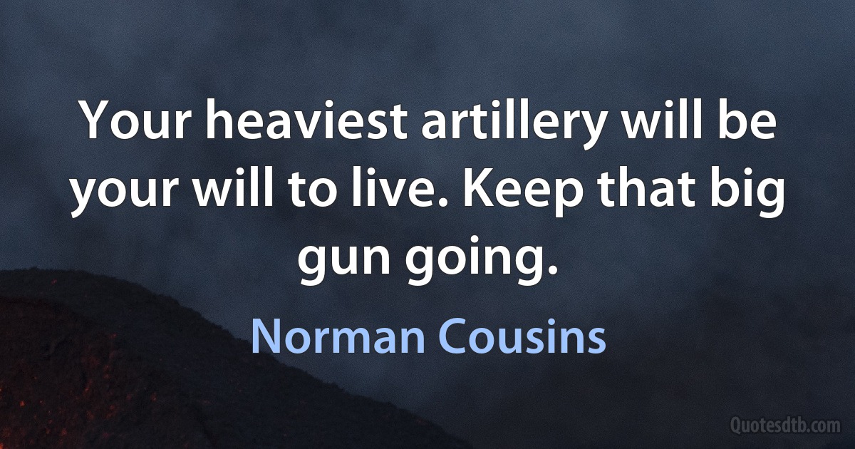 Your heaviest artillery will be your will to live. Keep that big gun going. (Norman Cousins)