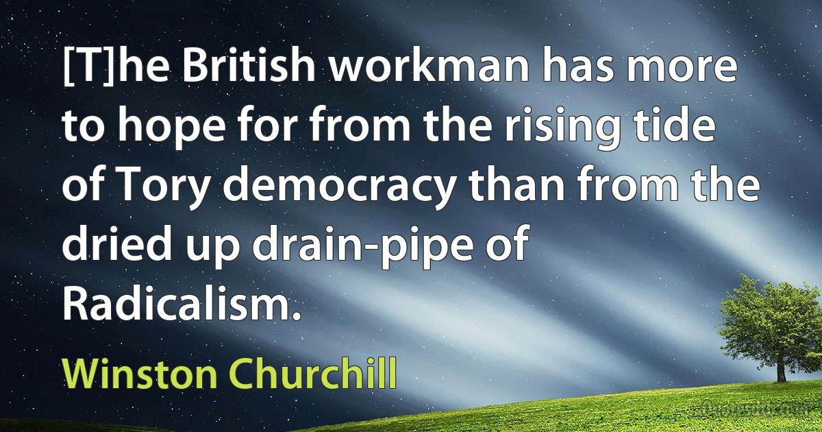 [T]he British workman has more to hope for from the rising tide of Tory democracy than from the dried up drain-pipe of Radicalism. (Winston Churchill)