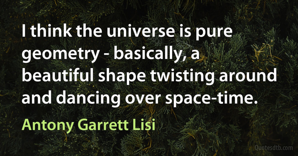 I think the universe is pure geometry - basically, a beautiful shape twisting around and dancing over space-time. (Antony Garrett Lisi)