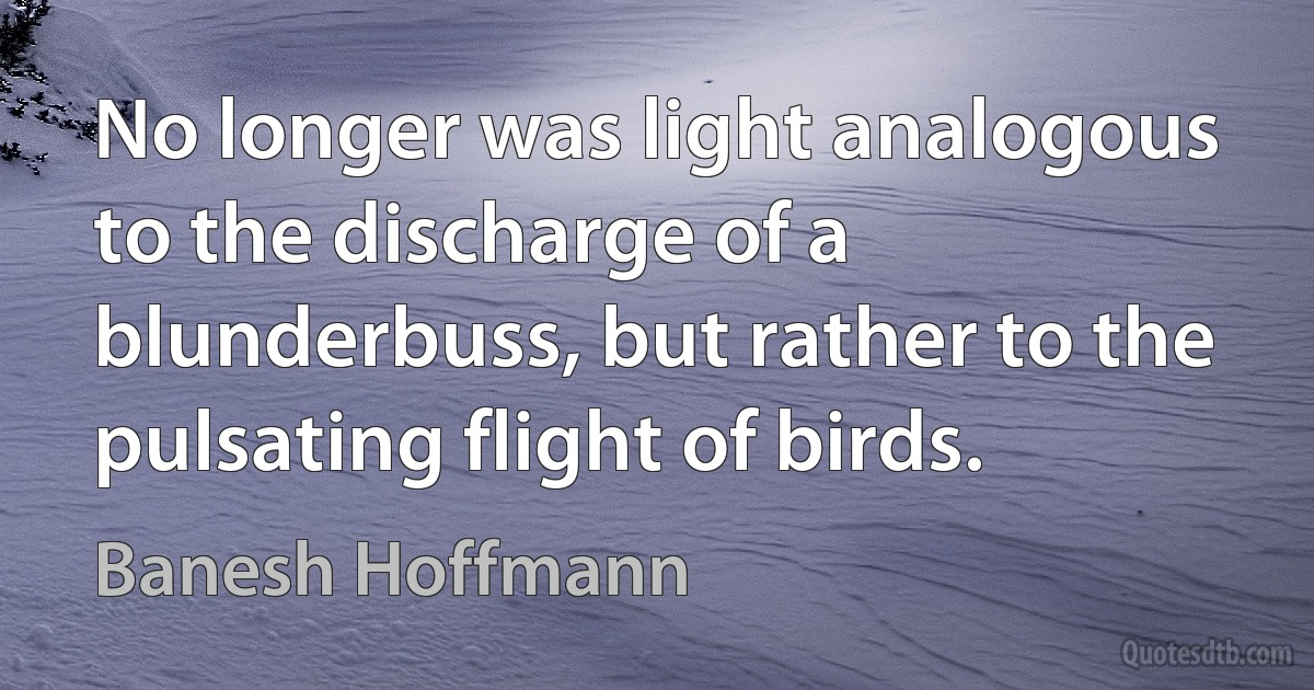 No longer was light analogous to the discharge of a blunderbuss, but rather to the pulsating flight of birds. (Banesh Hoffmann)