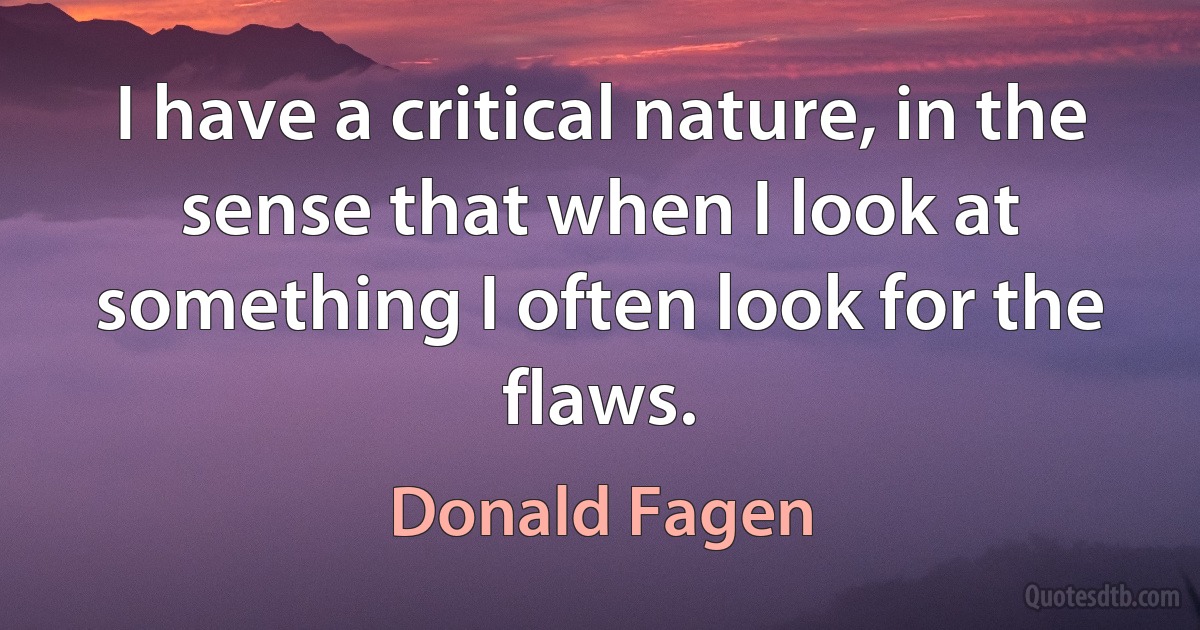 I have a critical nature, in the sense that when I look at something I often look for the flaws. (Donald Fagen)