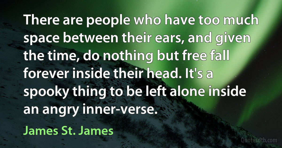 There are people who have too much space between their ears, and given the time, do nothing but free fall forever inside their head. It's a spooky thing to be left alone inside an angry inner-verse. (James St. James)