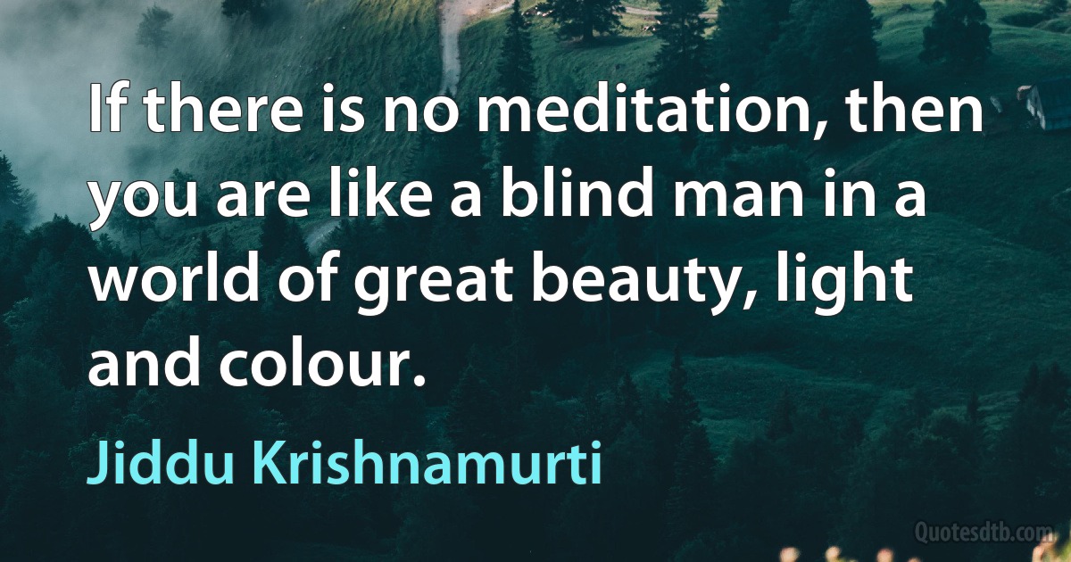 If there is no meditation, then you are like a blind man in a world of great beauty, light and colour. (Jiddu Krishnamurti)