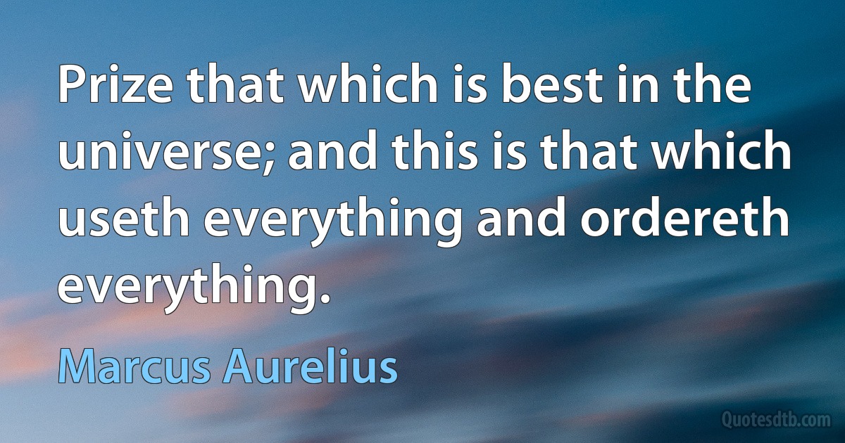 Prize that which is best in the universe; and this is that which useth everything and ordereth everything. (Marcus Aurelius)