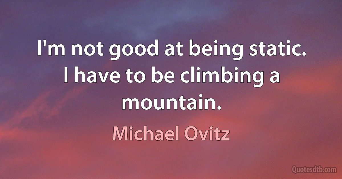 I'm not good at being static. I have to be climbing a mountain. (Michael Ovitz)