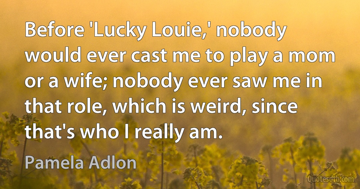 Before 'Lucky Louie,' nobody would ever cast me to play a mom or a wife; nobody ever saw me in that role, which is weird, since that's who I really am. (Pamela Adlon)