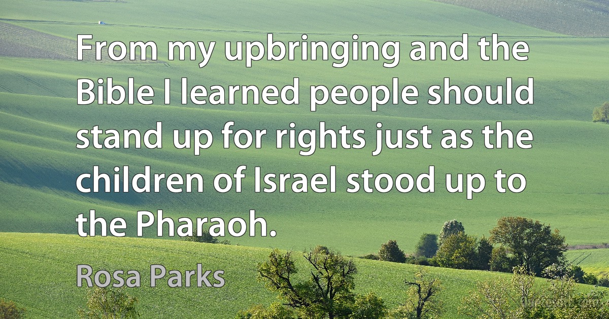 From my upbringing and the Bible I learned people should stand up for rights just as the children of Israel stood up to the Pharaoh. (Rosa Parks)