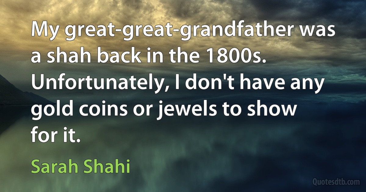 My great-great-grandfather was a shah back in the 1800s. Unfortunately, I don't have any gold coins or jewels to show for it. (Sarah Shahi)