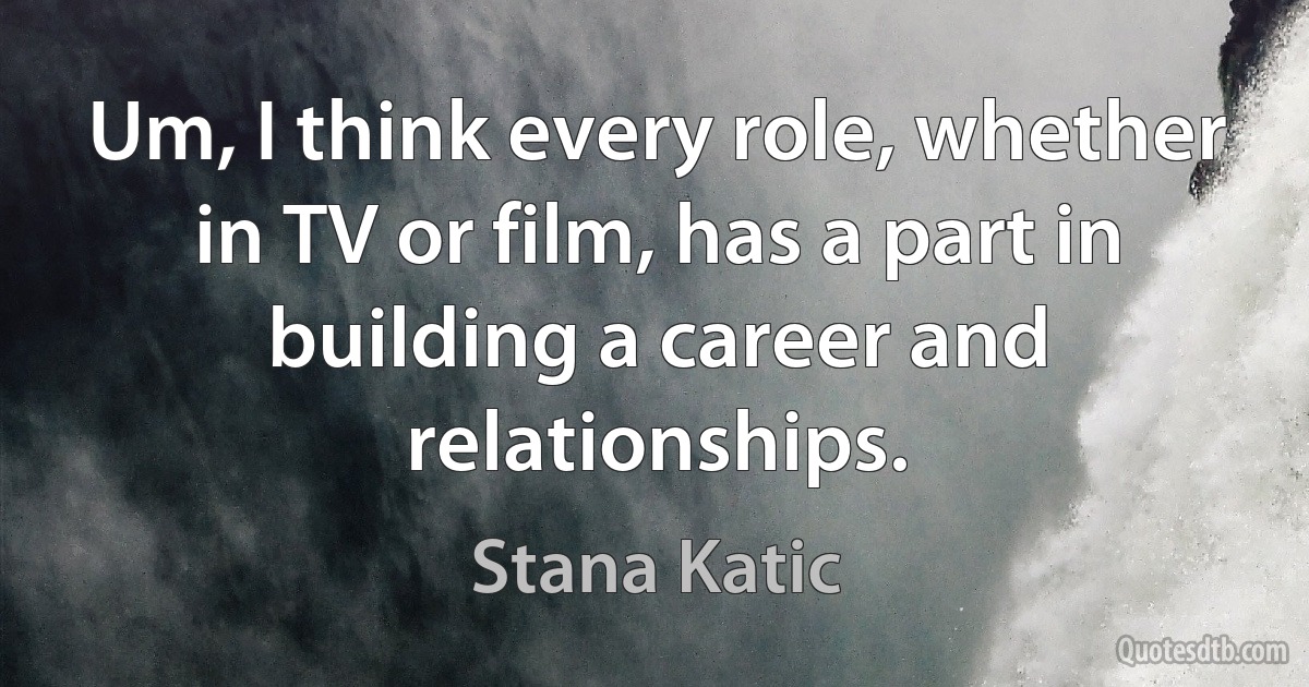 Um, I think every role, whether in TV or film, has a part in building a career and relationships. (Stana Katic)