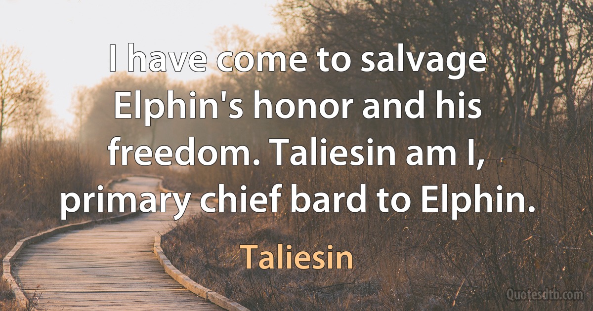 I have come to salvage Elphin's honor and his freedom. Taliesin am I, primary chief bard to Elphin. (Taliesin)