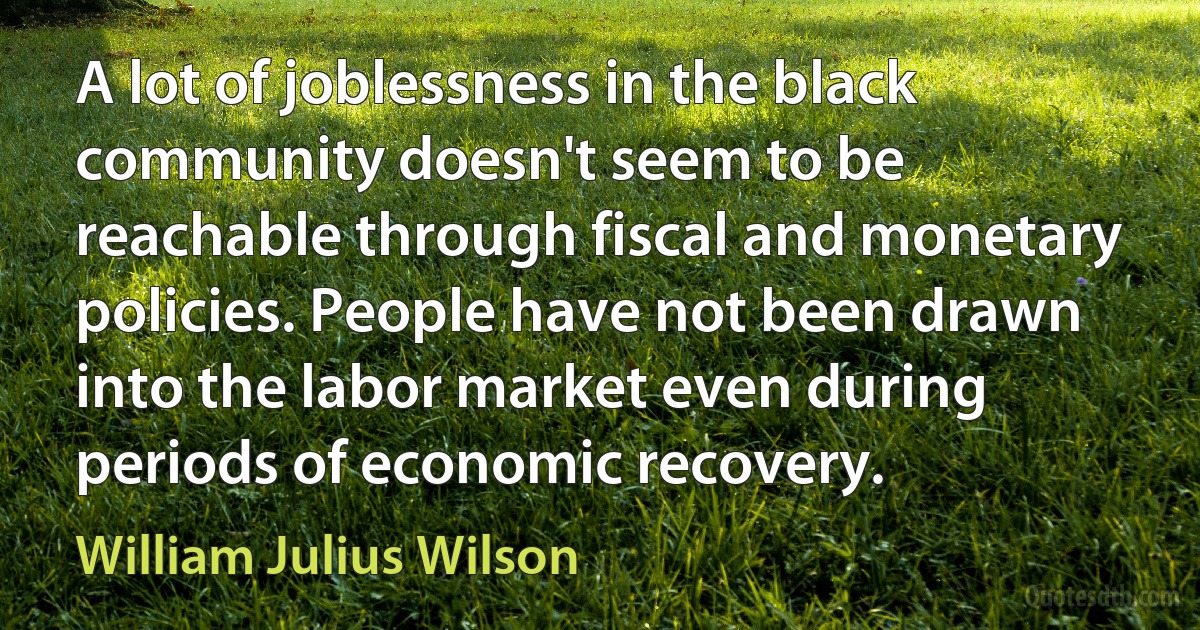 A lot of joblessness in the black community doesn't seem to be reachable through fiscal and monetary policies. People have not been drawn into the labor market even during periods of economic recovery. (William Julius Wilson)