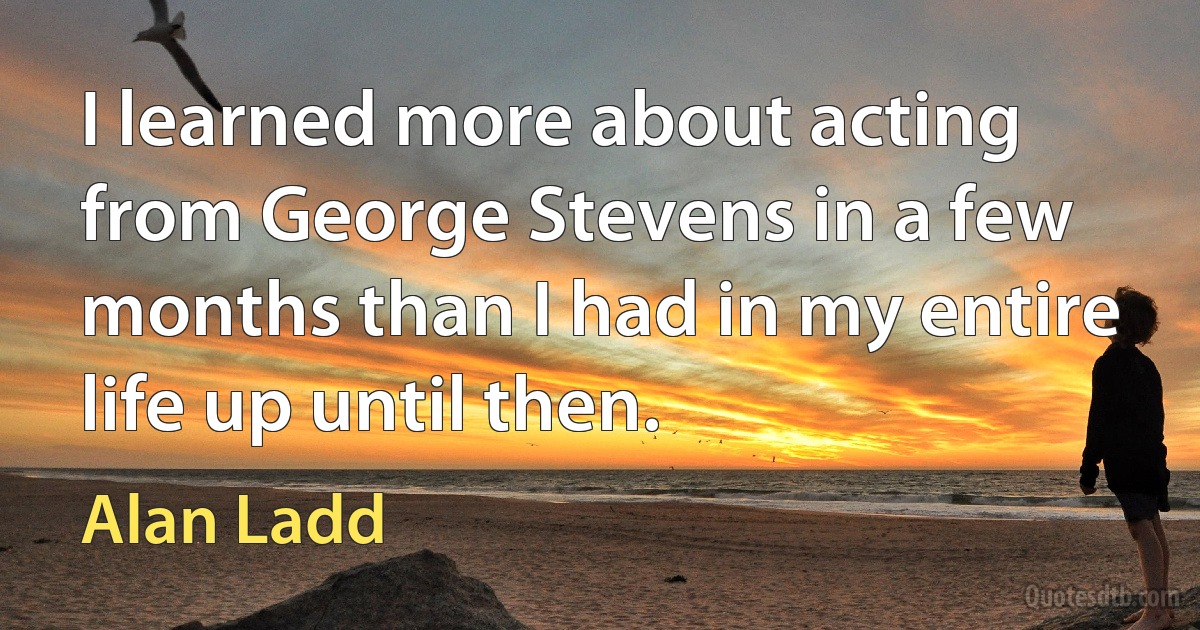 I learned more about acting from George Stevens in a few months than I had in my entire life up until then. (Alan Ladd)