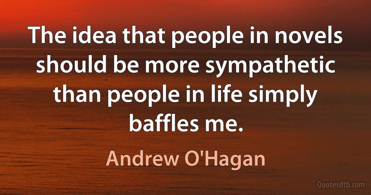 The idea that people in novels should be more sympathetic than people in life simply baffles me. (Andrew O'Hagan)