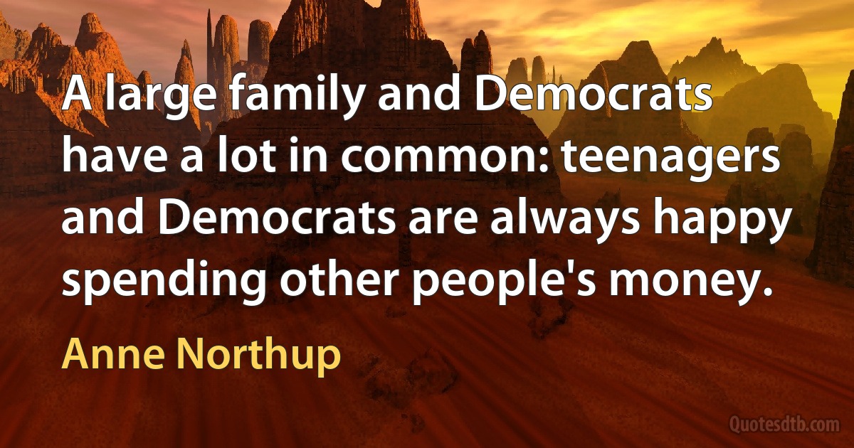 A large family and Democrats have a lot in common: teenagers and Democrats are always happy spending other people's money. (Anne Northup)