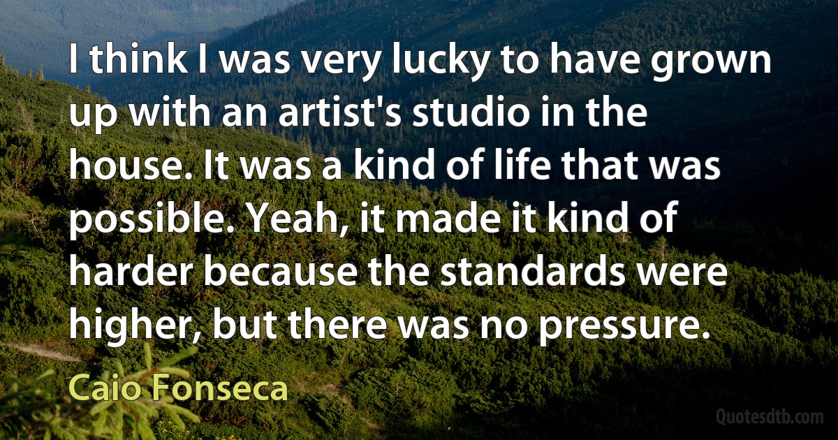 I think I was very lucky to have grown up with an artist's studio in the house. It was a kind of life that was possible. Yeah, it made it kind of harder because the standards were higher, but there was no pressure. (Caio Fonseca)