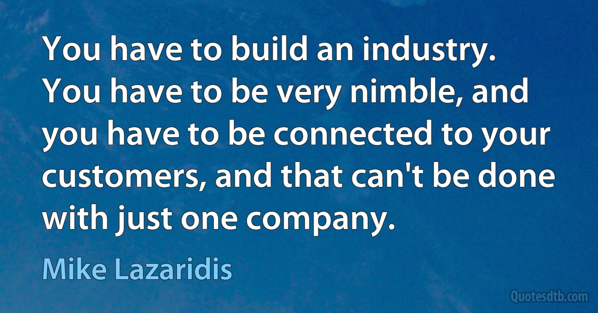 You have to build an industry. You have to be very nimble, and you have to be connected to your customers, and that can't be done with just one company. (Mike Lazaridis)