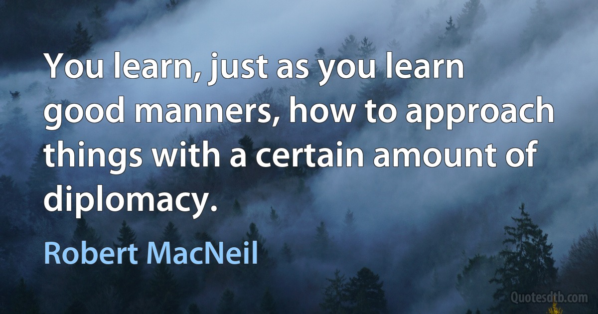 You learn, just as you learn good manners, how to approach things with a certain amount of diplomacy. (Robert MacNeil)