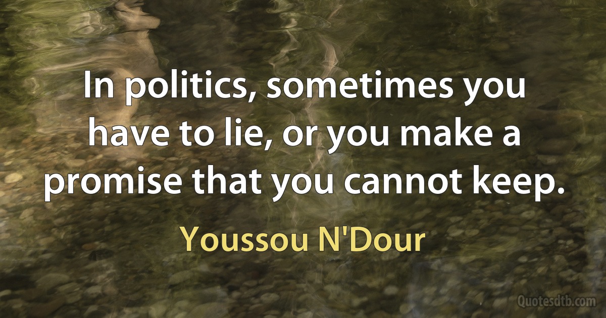 In politics, sometimes you have to lie, or you make a promise that you cannot keep. (Youssou N'Dour)