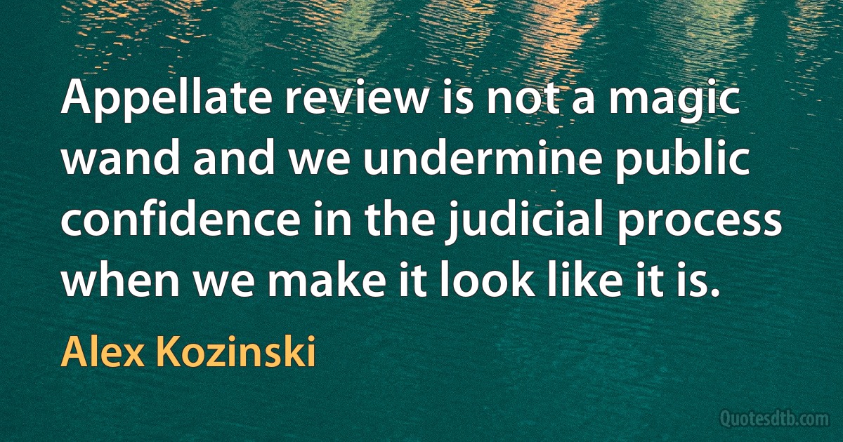 Appellate review is not a magic wand and we undermine public confidence in the judicial process when we make it look like it is. (Alex Kozinski)