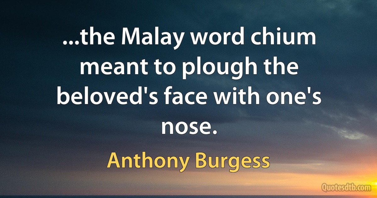 ...the Malay word chium meant to plough the beloved's face with one's nose. (Anthony Burgess)