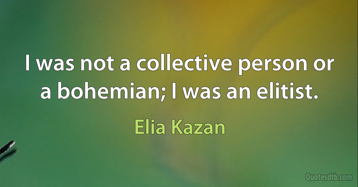 I was not a collective person or a bohemian; I was an elitist. (Elia Kazan)