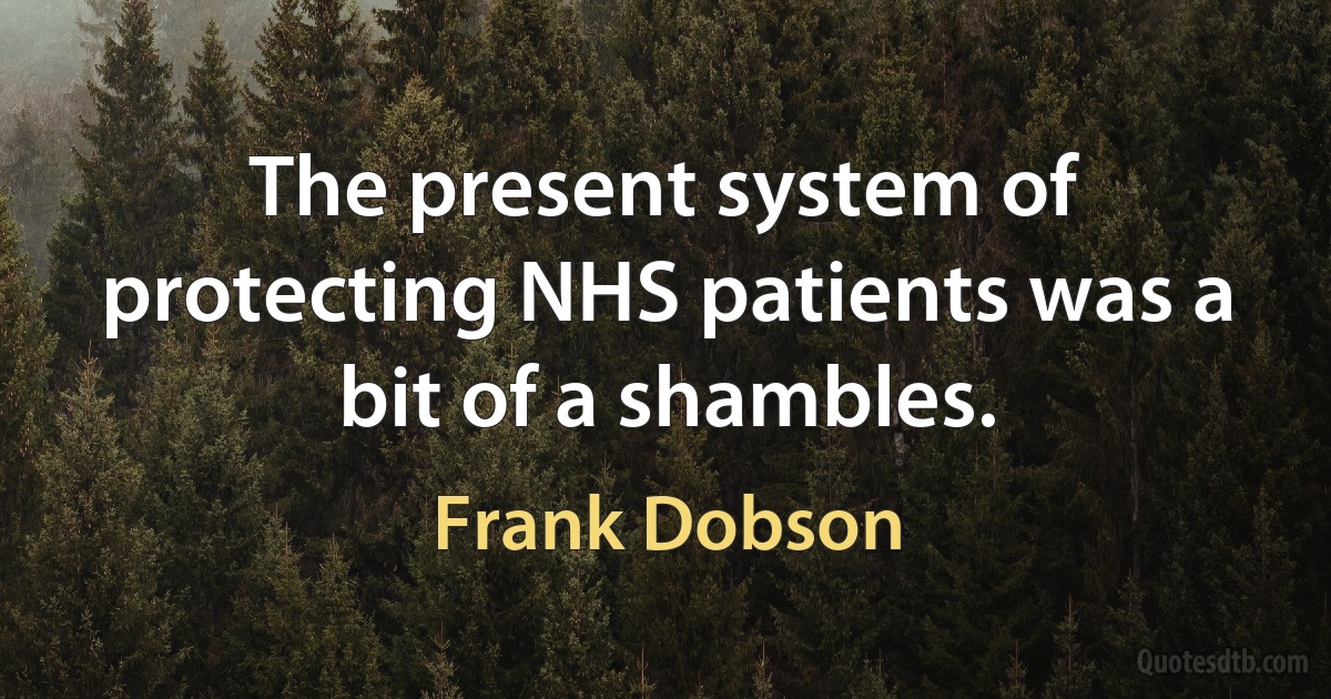 The present system of protecting NHS patients was a bit of a shambles. (Frank Dobson)