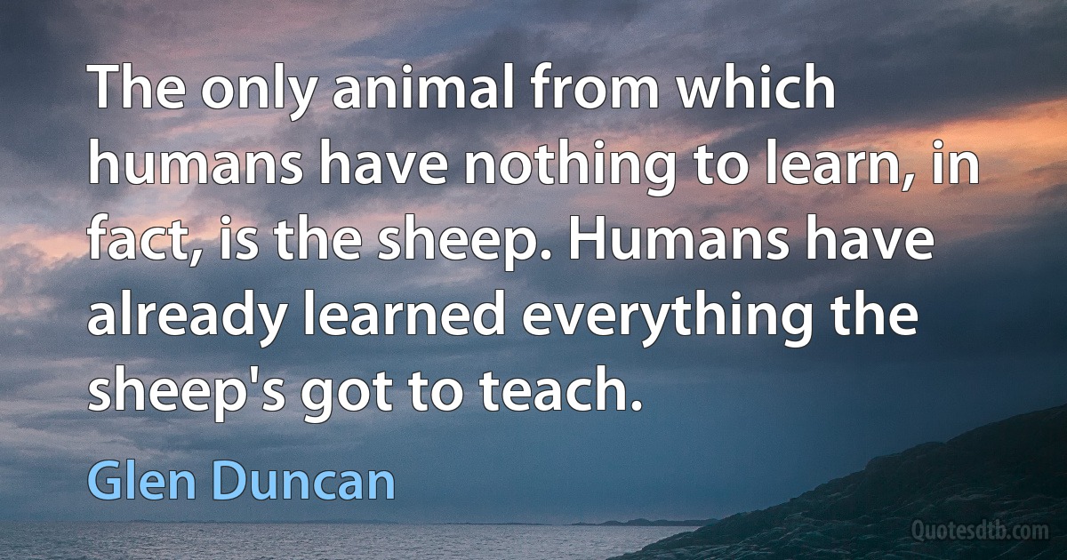 The only animal from which humans have nothing to learn, in fact, is the sheep. Humans have already learned everything the sheep's got to teach. (Glen Duncan)