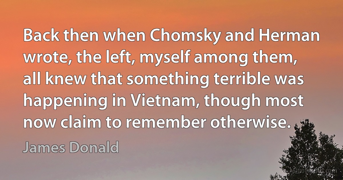 Back then when Chomsky and Herman wrote, the left, myself among them, all knew that something terrible was happening in Vietnam, though most now claim to remember otherwise. (James Donald)