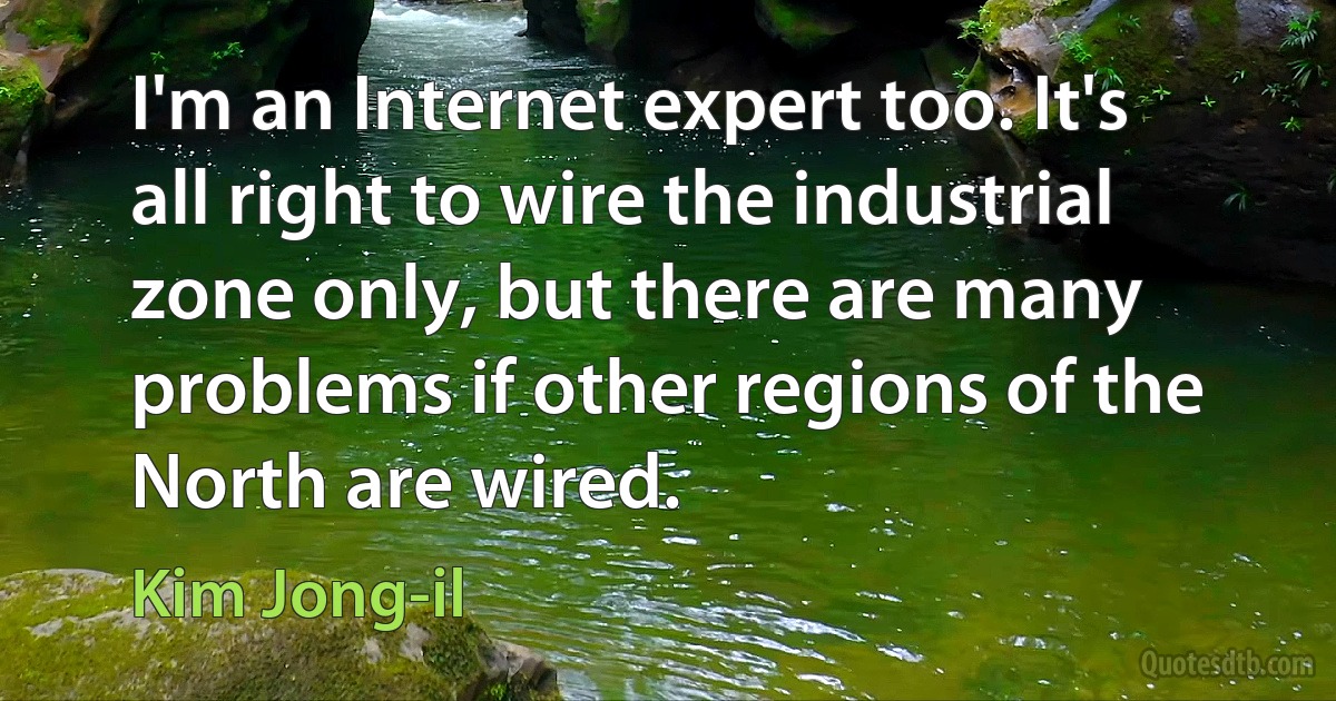 I'm an Internet expert too. It's all right to wire the industrial zone only, but there are many problems if other regions of the North are wired. (Kim Jong-il)