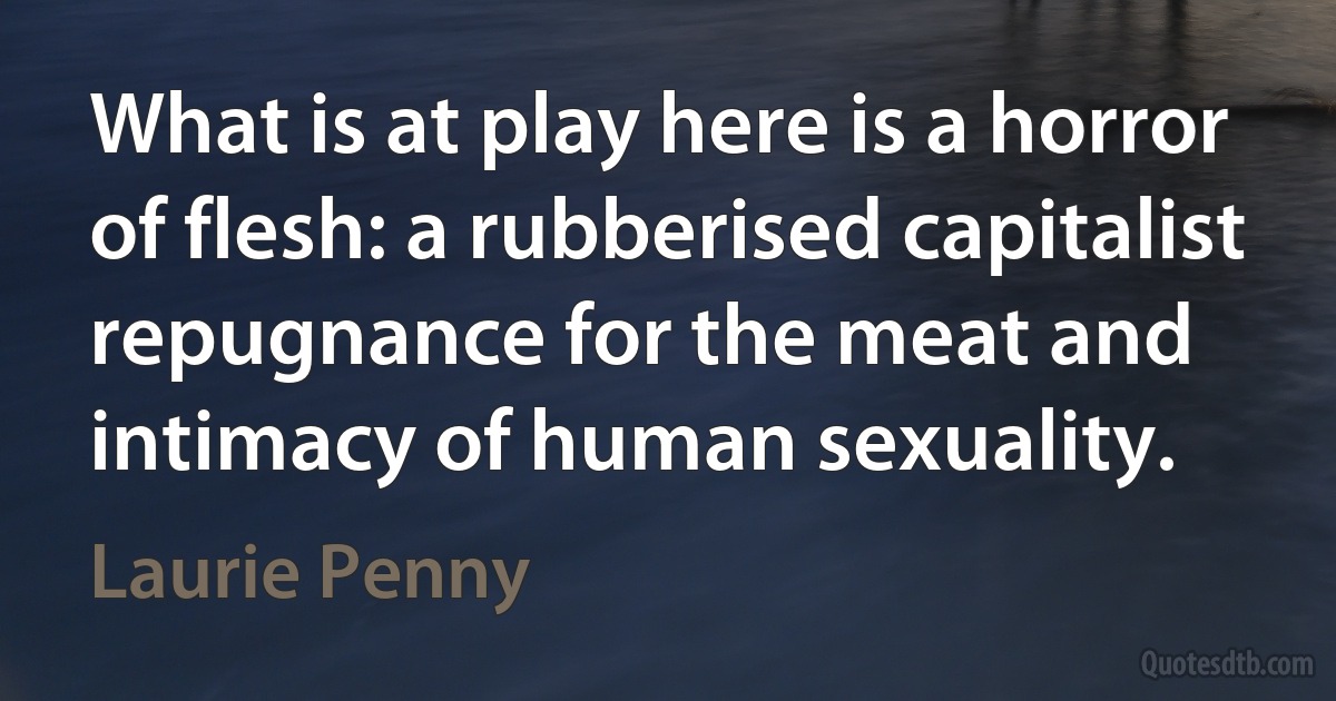 What is at play here is a horror of flesh: a rubberised capitalist repugnance for the meat and intimacy of human sexuality. (Laurie Penny)