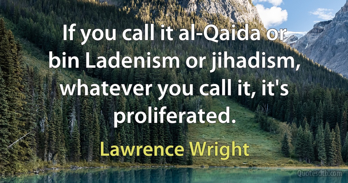 If you call it al-Qaida or bin Ladenism or jihadism, whatever you call it, it's proliferated. (Lawrence Wright)