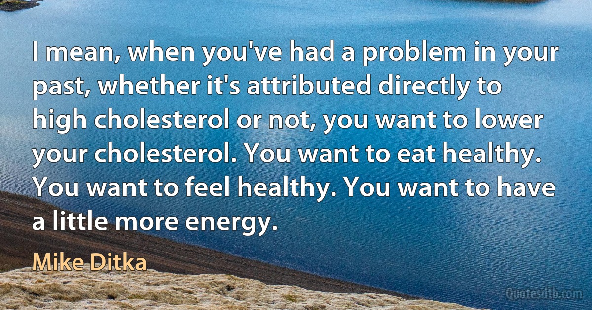 I mean, when you've had a problem in your past, whether it's attributed directly to high cholesterol or not, you want to lower your cholesterol. You want to eat healthy. You want to feel healthy. You want to have a little more energy. (Mike Ditka)