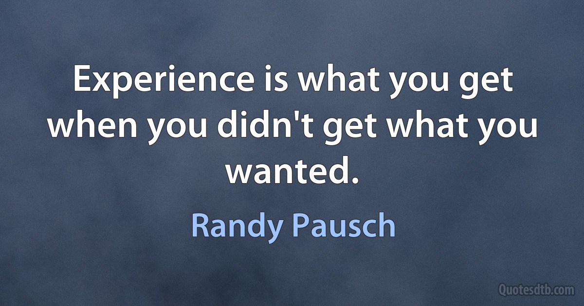 Experience is what you get when you didn't get what you wanted. (Randy Pausch)